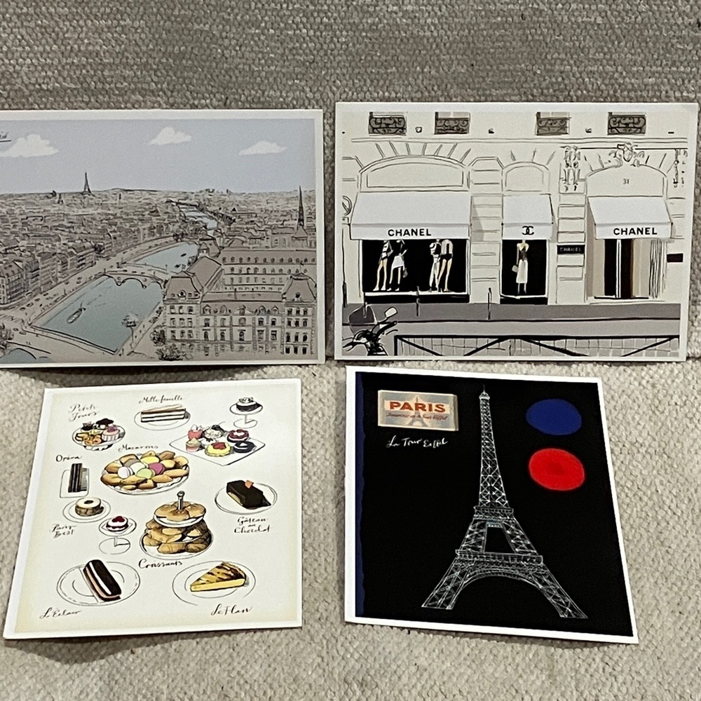 Paris Themed postcard / art prints Set including Chanel storefront art